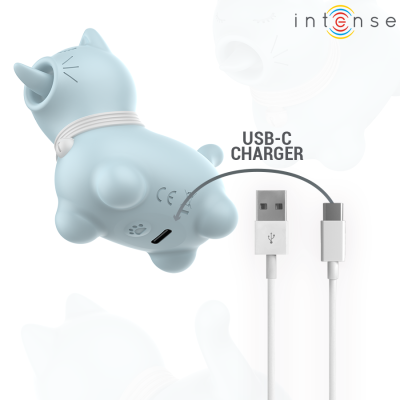 Carregador USB-C com design de gato azul claro