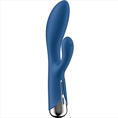 Vibrador azul com duas pontas e base metálica