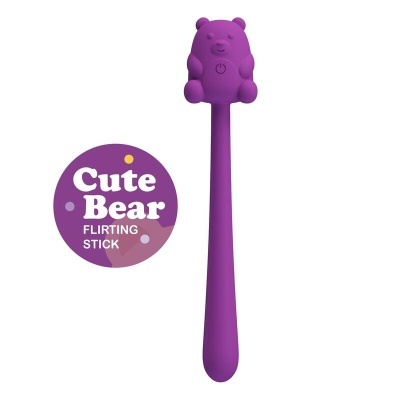 Produto em forma de urso roxo com etiqueta Cute Bear FLIRTING STICK