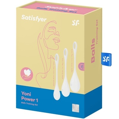 Embala gem com conjunto de bolas de treino sexuais Satisfyer Yoni Power 1 em bege e azul