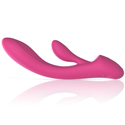 Vibrador rosa ergonómico em silicone com duas extremidades