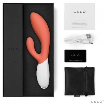 Vibrador coral LELO com acessórios e embalagem preta