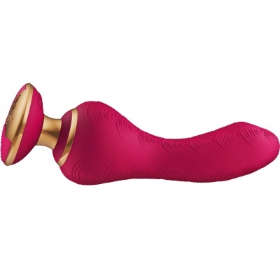 vibrador pessoal rosa com base dourada e textura em silicone
