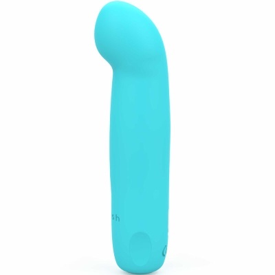 Vibrador azul claro curvado em silicone com botão base
