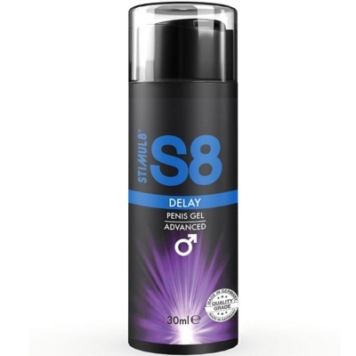 Frasco de gel preto com tampo transparente e rótulo azul e branco