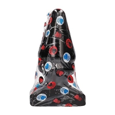 Cabo de ferramenta preto embalado em plástico transparente com círculos coloridos