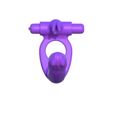 Anel vibratório roxo em silicone com duas partes salientes