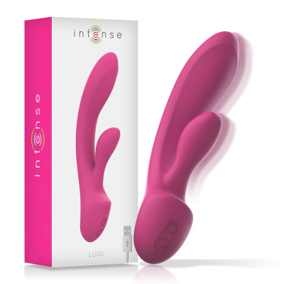 Vibrador rosa com duas pontas e embalagem