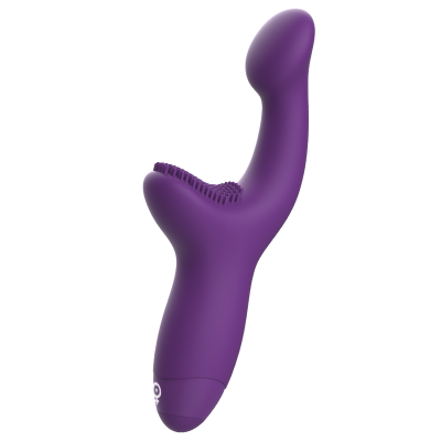 Vibrador roxo em silicone com design curvo e textura áspera