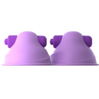 Dois dispositivos de silicone roxo e lilás com botões roxos lado a lado