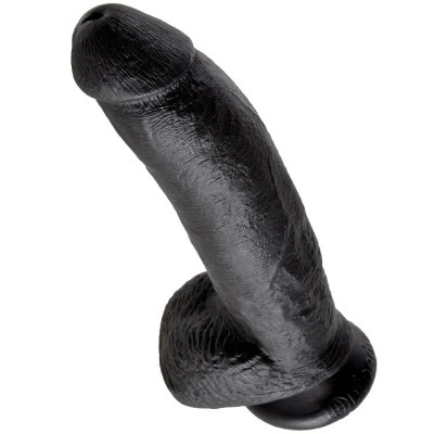 Dildo preto com textura realista e base circular