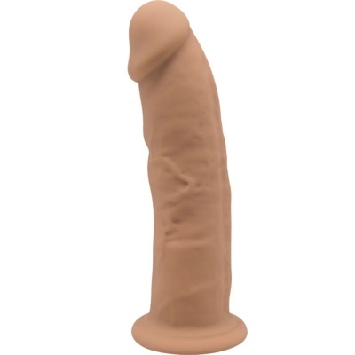 Dildo de silicone cor pele com textura realista e base larga