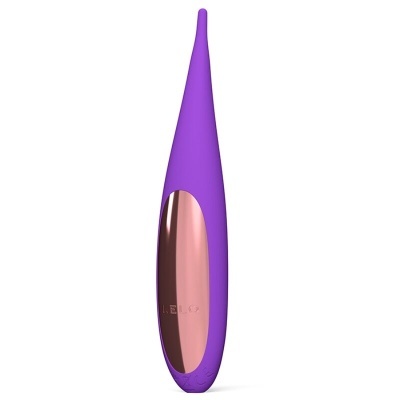 Vibrador roxo com detalhes em cobre e formato alongado
