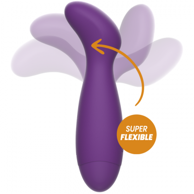 Vibrador roxo flexível em silicone com formato curvo