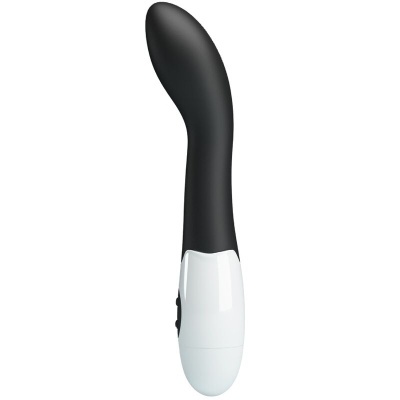 Vibrador curvado preto e branco em fundo branco