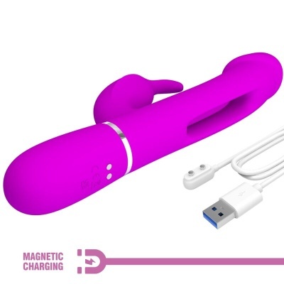Vibrador rosa com cabo de carregamento USB branco e texto 'MAGNETIC CHARGING'
