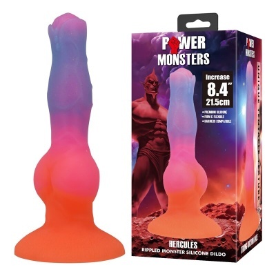 Dildo silicone gradiente azul e laranja com embalagem Power Monsters