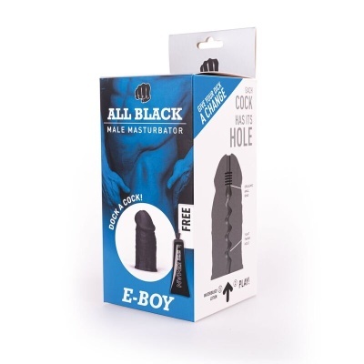 Embalagem azul e branca de masturbador masculino All Black E-Boy
