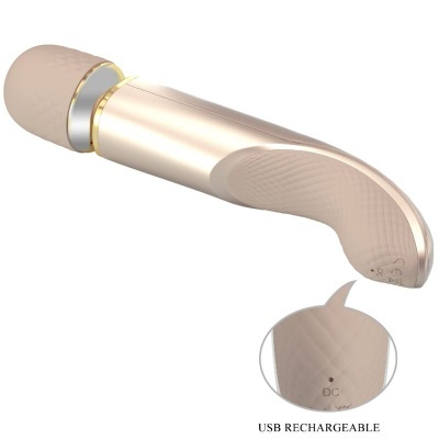 Vibrador recarregável USB cor bege com detalhes dourados