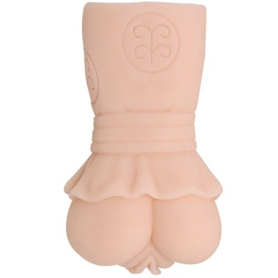 Saco de silicone cor de pele com textura lisa e relevos decorativos.