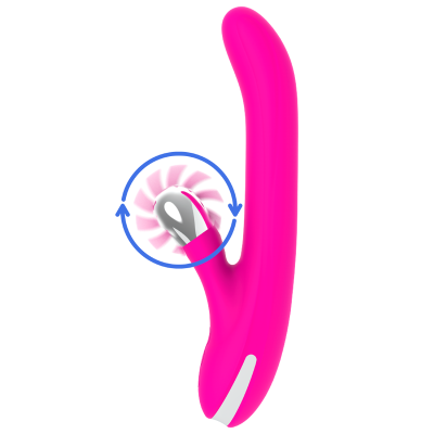 Vibrador cor-de-rosa com disco giratório e botão branco