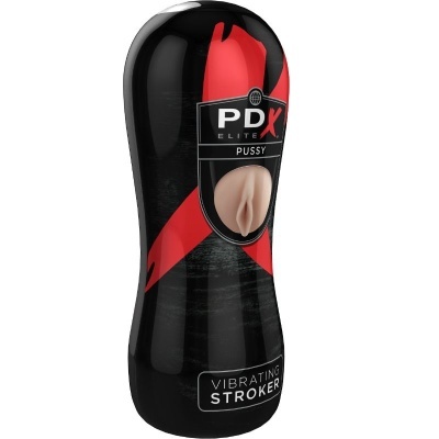 Masturbador masculino PDX Elite preto com detalhes vermelhos e abertura que simula vagina