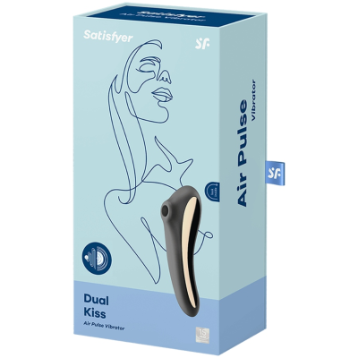 Embalagem azul clara com vibrador preto Dual Kiss Air Pulse Vibrator da Satisfyer
