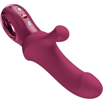 Vibrador cor de rosa com botões prateados e detalhe metálico