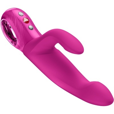 Vibrador rosa com botões e design curvo