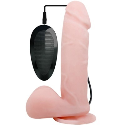 Dildo cor de pele com ventosa e controlador preto