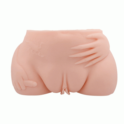 Modelo em silicone da parte inferior do corpo feminino com mãos esculpidas, cor de pele, fundo branco