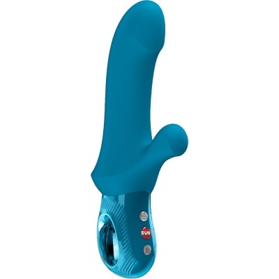 Vibrador azul com botões e design ergonómico