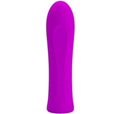 Vibrador cor-de-rosa em silicone com superfície lisa e formato curvo.