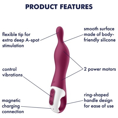 Vibrador roxo e branco com design ergonómico