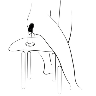Desenho de perna feminina com salto alto preto e banco com quatro pernas cilíndricas
