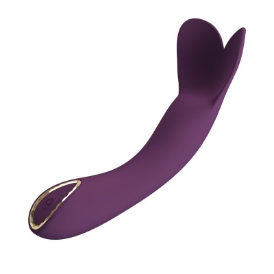 Vibrador roxo curvo com botão dourado
