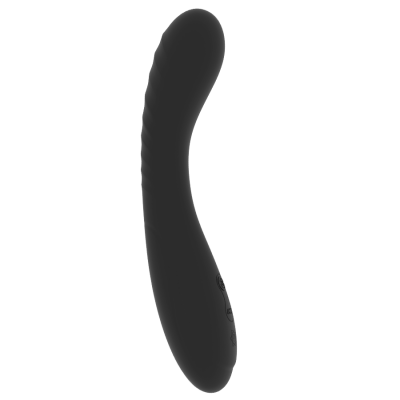 Vibrador preto curvo com textura e controlos