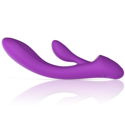 Vibrador roxo em silicone com design curvo e dupla estimulação