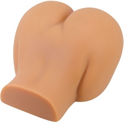 produto em silicone cor pele com formato arredondado simula parte inferior do corpo humano