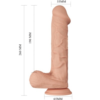 Dildo cor de pele com base ventosa e medidas visíveis