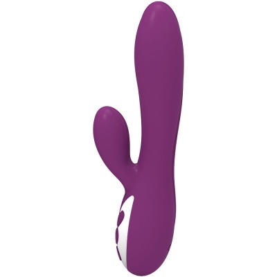 Vibrador roxo com acabamento em silicone e botões brancos na base