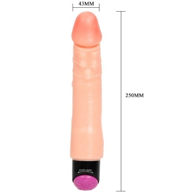 Vibrador realista cor de pele com base preta e botão roxo
