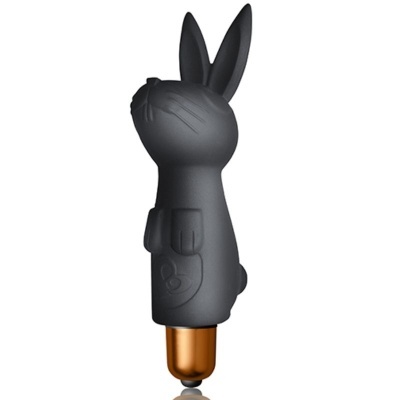 Vibrador em forma de coelho preto com base dourada