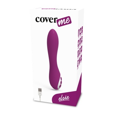 Caixa de vibrador roxo com botões e cabo USB