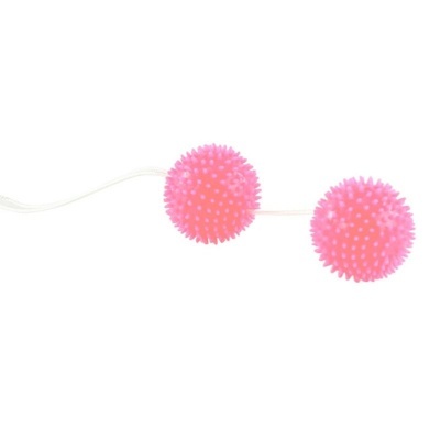 Bolas de textura pontiaguda rosa ligadas por um cordão branco