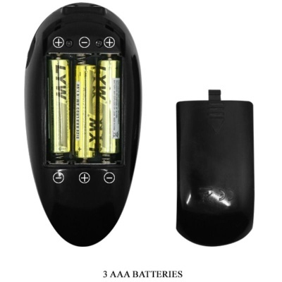 Compartimento de pilhas com 3 pilhas AAA amarelas e tampa preta removível