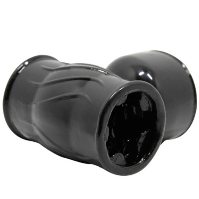 Duplo masturbador masculino preto brilhante com textura interna