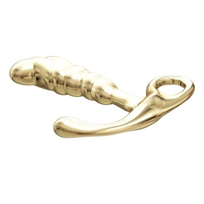 Objeto dourado alongado com argola