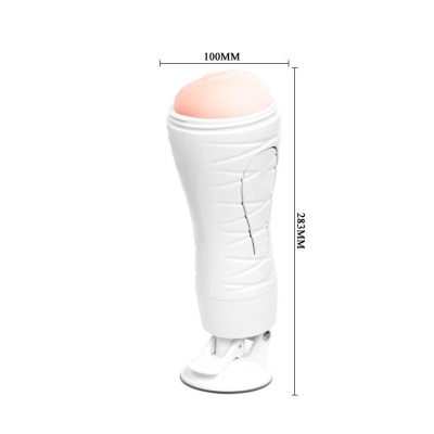 Dispositivo cilíndrico branco com tampa cor de pele e base ajustável fixado numa superfície