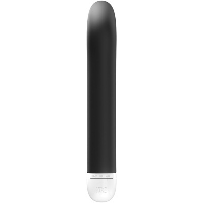 Vibrador preto com base branca e texto FON FACTORY